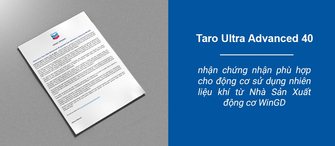 Taro Ultra Advanced 40 nhận chứng nhận phù hợp cho động cơ sử dụng nhiên liệu khí từ Nhà Sản Xuất động cơ WinGD